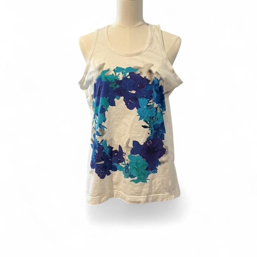 Adidas Stella McCartney Tank Top Womens Large White Blue Floral Good Graphic